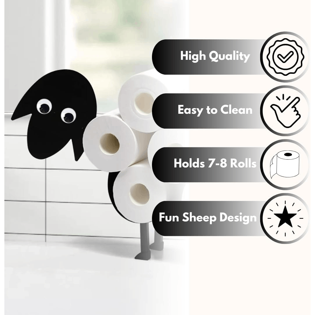Novelty Sheep Toilet Roll Holder Free Standing Black Painted Metal Animal Shape Tissue Holder - Decorative Kitchen or Bathroom Accessories Indoor, Home Decor Storage Loo Roll Holder