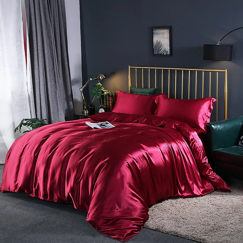 High Quality Bedding Set Skin Friendly Satin Quilt Cover Single Double Full Queen Solid Color Duvet Cover