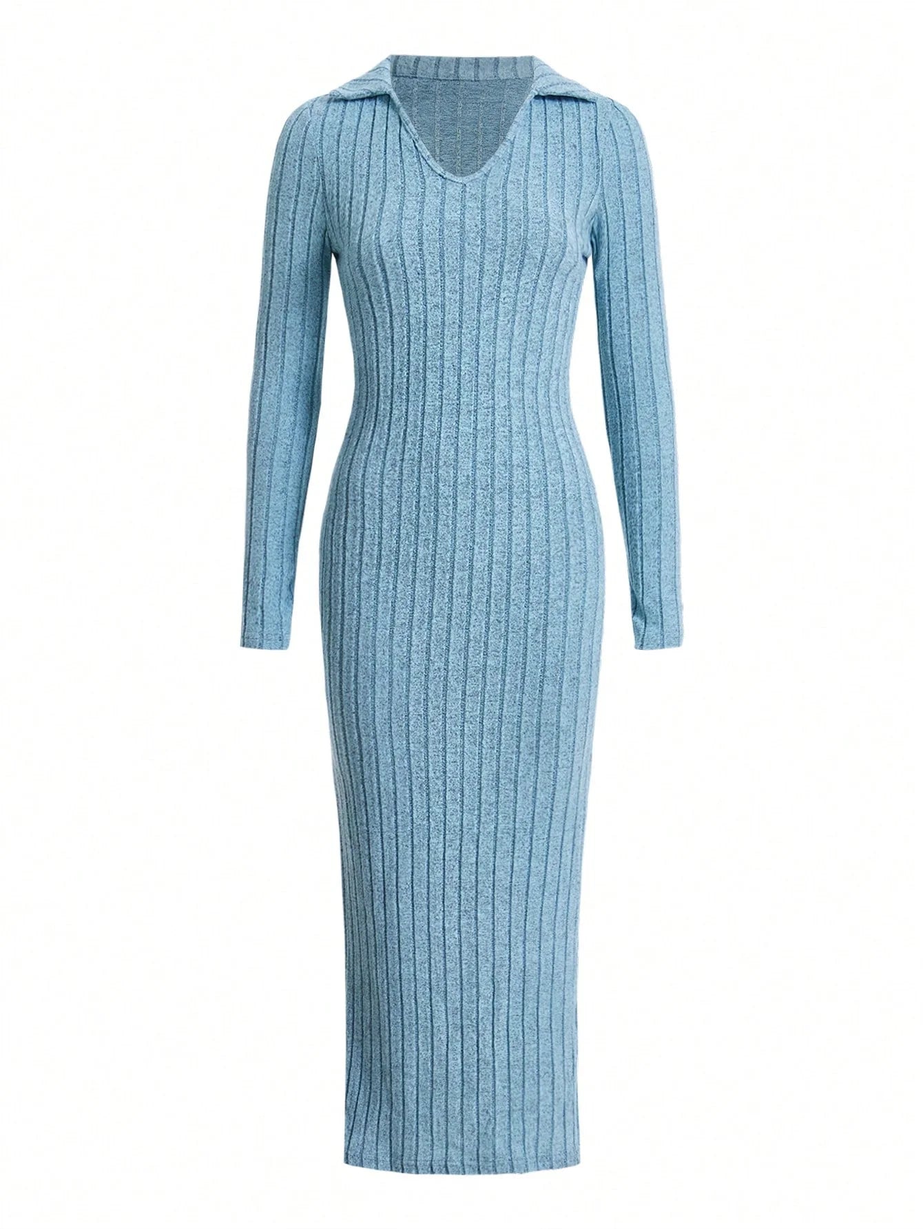 Women’s Sexy Knit V-Neck Reverse Neck Split Dress - Autumn/Winter Collection