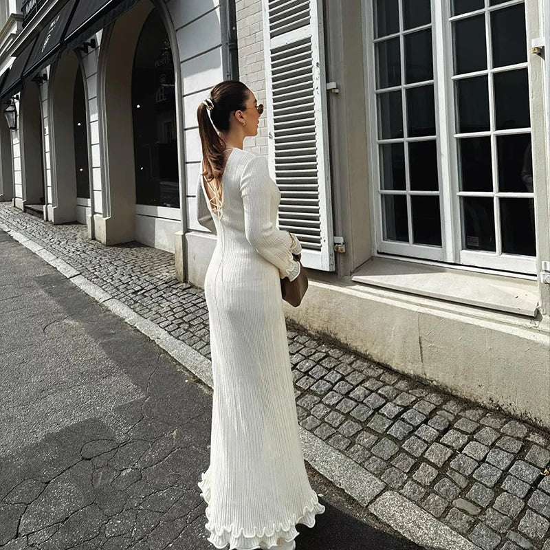 Ruffles Pleated Loose Long Dress Women Autumn Winter Fashion