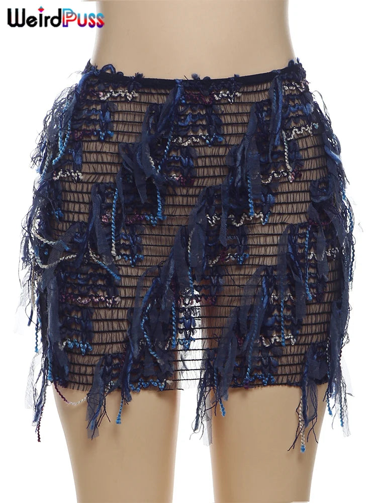 Colorful Tassel Skirts Peach Hip Women Thin Knit Wild Sexy Midnight Summer Trend Stretch Skinny Streetwear Bodycon