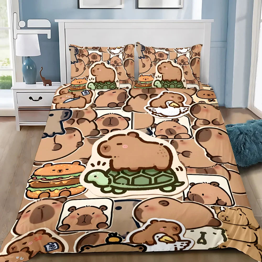 Cute Capybara Duvet Cover Pillowcase Bedding Set Adult Boy Girl Bedroom Decoration Children Gift Single Double Large Size