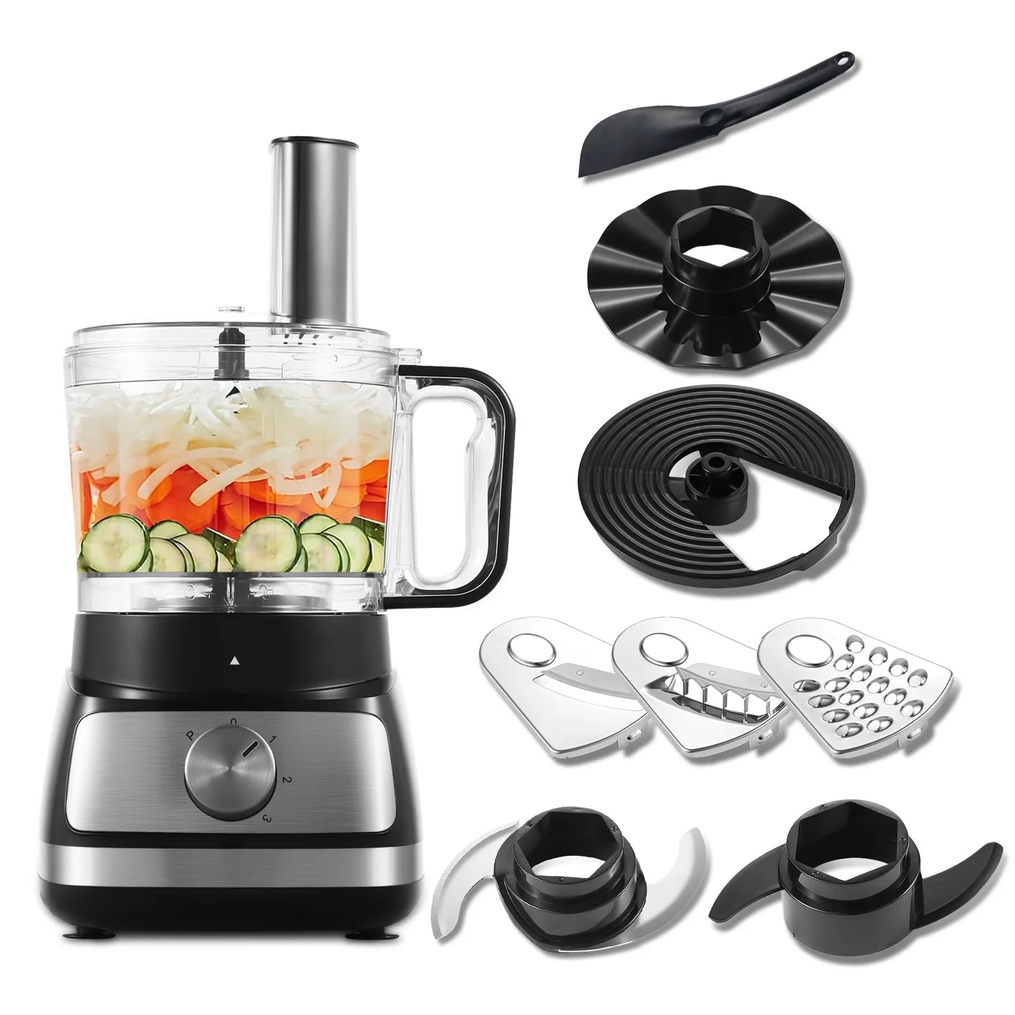 TopStrong 6-in-1 for Chopping, Slicing, Shredding and Kneading Dough, 3 Speeds with Pulse, 2L Mixing Bowl 800W Food Processor