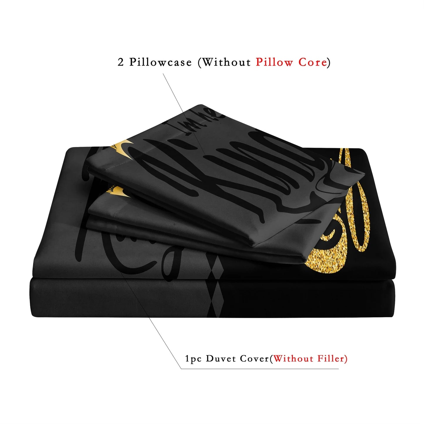 3pcs Fashionable Black Gray Queen & King Crown Printed Bedding Set Duvet Cover Soft Comfortable And Breathable, Bedroom, Hotel