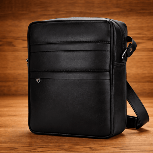 Genuine Leather Crossbody Bag for Men & Women – Small Travel Shoulder Messenger Bag with Multiple Zip Pockets, Adjustable Strap, Compact Everyday Man Bag