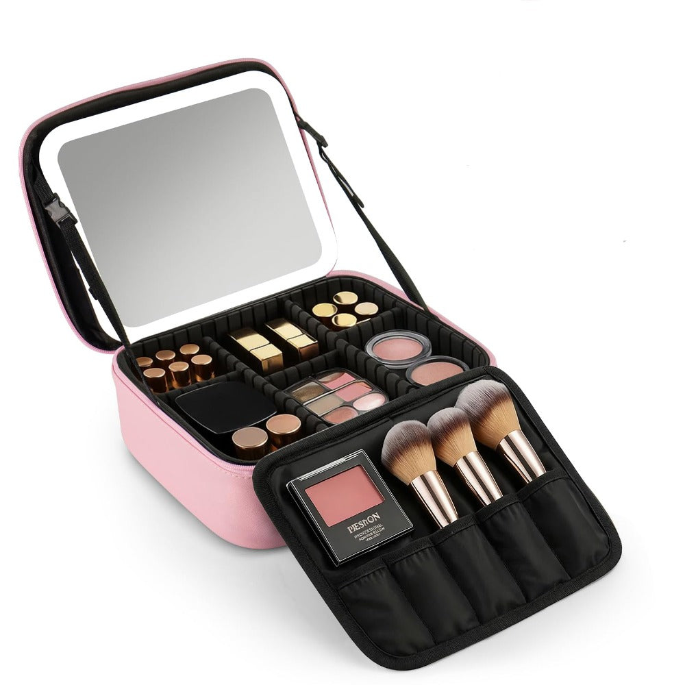Adjustable Travel Makeup Organizer Bag - Compact Toiletry Case with Dividers for Brushes, Jewelry & Cosmetic Essentials