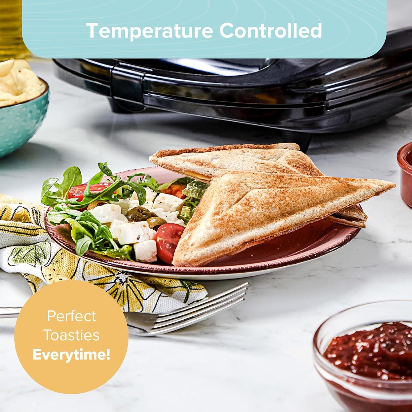 4 Slice Toastie Maker/Easy Clean Non Stick Sandwich Toaster Electric Sandwich Maker & Panini Press – 1400W High Power Indoor Grill with Non-Stick Floating Plates, Uniform Rapid Heating, Cool Touch Handle, Compact Kitchen To