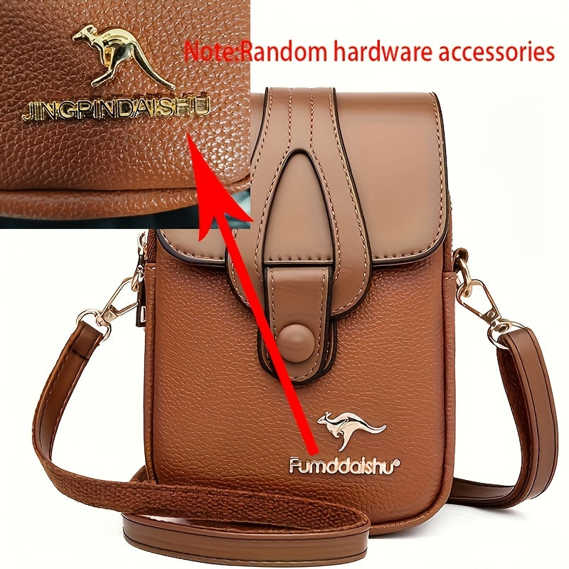 Fashionable Women'S Color-Blocked Crossbody Bag: Adorned with Exquisite Kangaroo Accents, Made of High-Quality with a Flap Magnetic Closure Design, Featuring an Adjustable Shoulder Strap for a Lightweight And Stylish Look—A