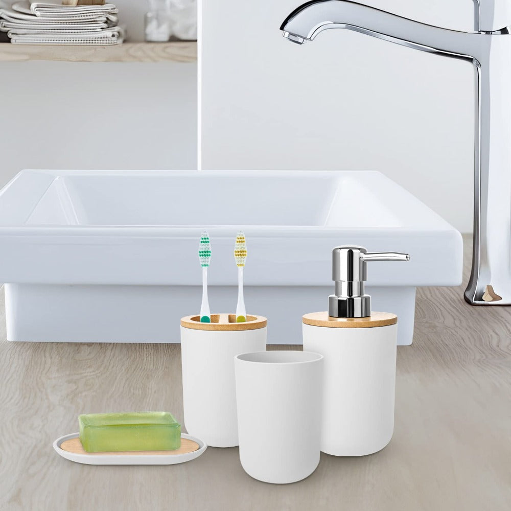6pcs Bamboo Bathroom Accessories set, Luxury Bathroom Accessory Set Bathroom Bin And Toilet Brush Set Toothbrush Holder Tumbler Soap Dish Trash Can Soap Dispenser Bath Set Gift