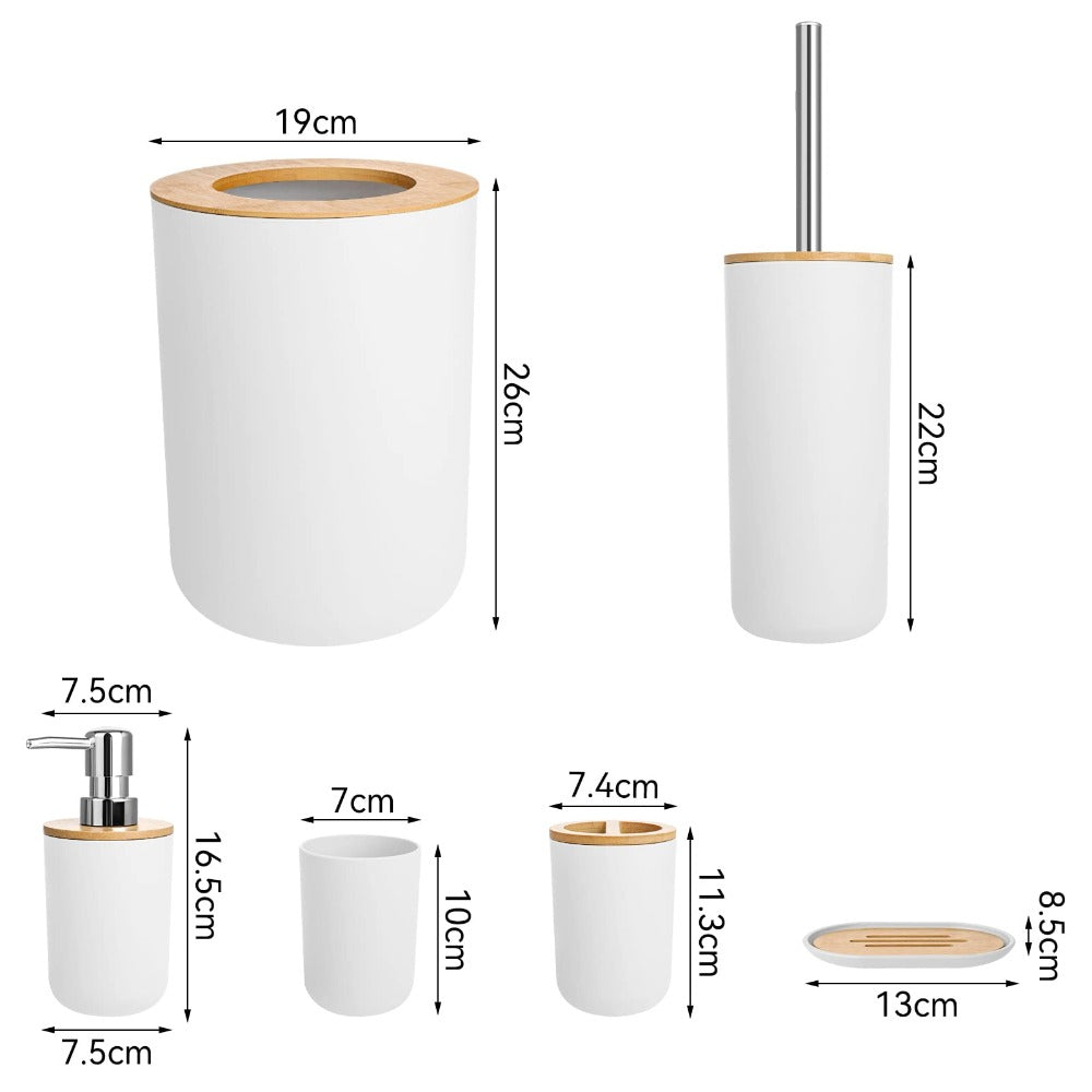6pcs Bamboo Bathroom Accessories set, Luxury Bathroom Accessory Set Bathroom Bin And Toilet Brush Set Toothbrush Holder Tumbler Soap Dish Trash Can Soap Dispenser Bath Set Gift