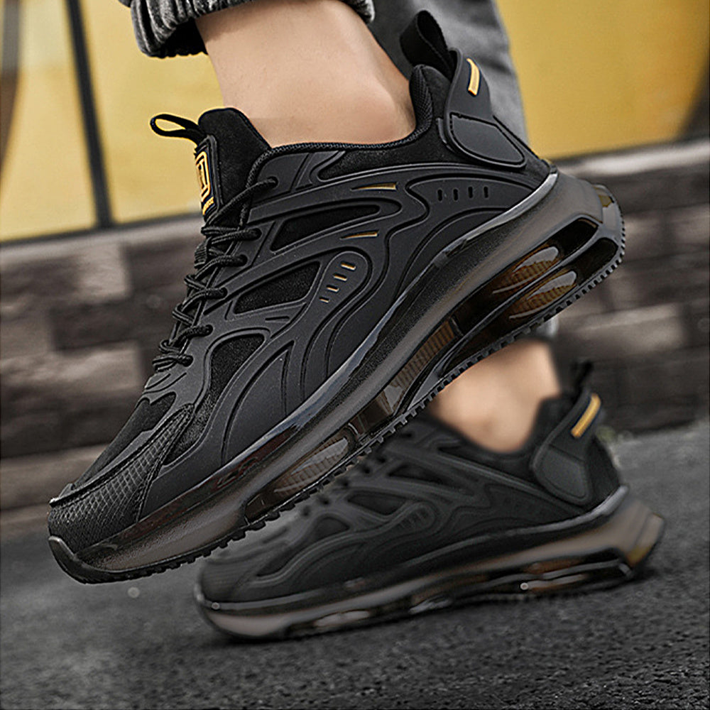 Men'S Fashion Low-Top Sneakers - Black with Yellow Accents, Breathable Fabric Upper, Cushioned Rubber Sole, Lace-Up Casual Shoes, Suitable for Outdoor and Everyday Wear, Comfortable in All Seasons, Hiking Shoes, Modern Athlet
