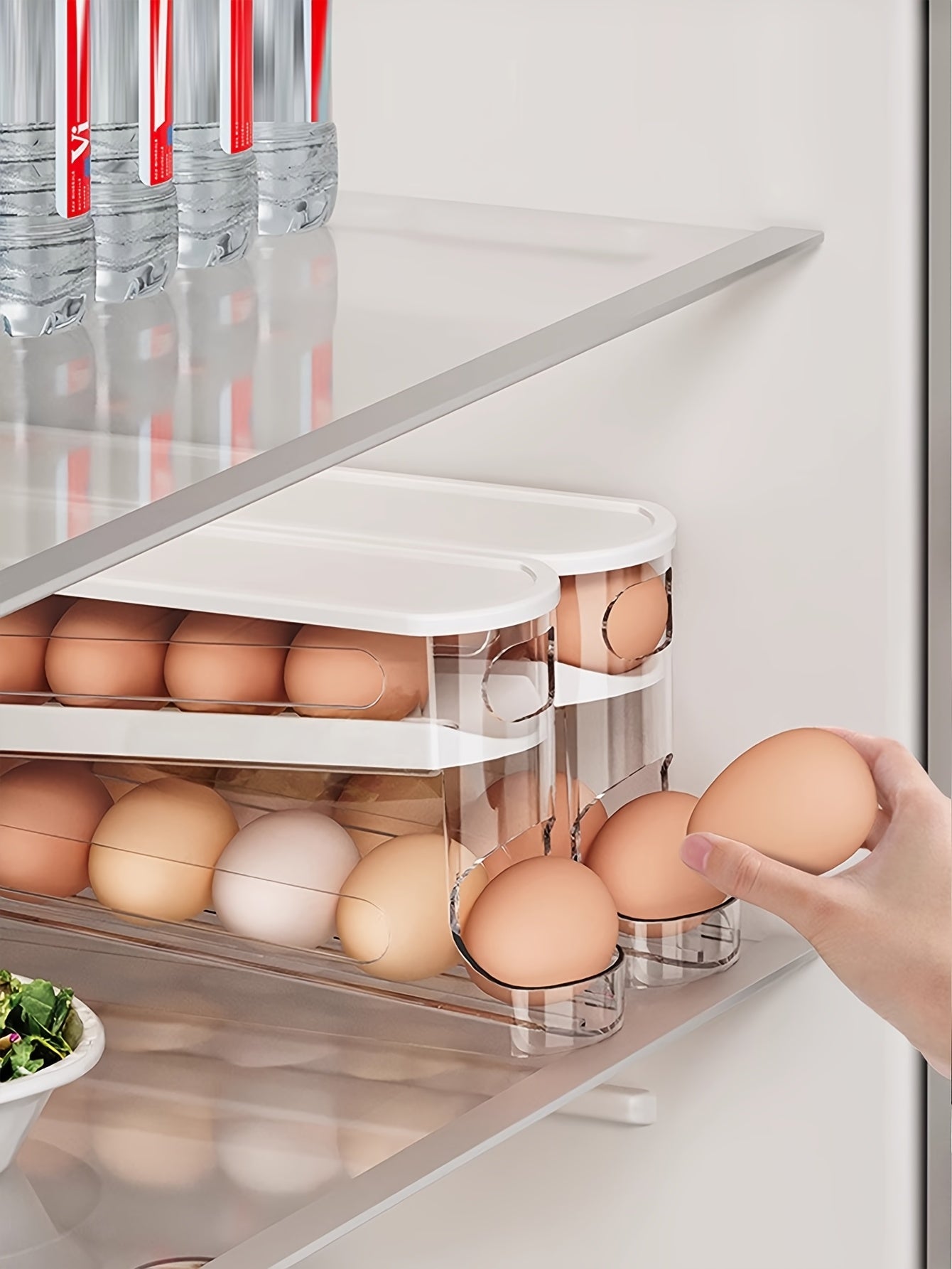 Automatic Egg Storage Box for 12-14 Eggs with a Double-Layer Sliding Design - a Fresh Egg Organizer with a Flip Cover, an Essential Kitchen Solution for Storing Eggs And a Space-Saving Egg Rack for The Refrigerator.