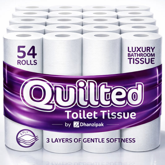 54 Rolls of 3-Ply Premium Quilted Toilet Paper | Generous Length per Roll | Luxuriously Soft, Strong & Highly Absorbent Toilet Tissue