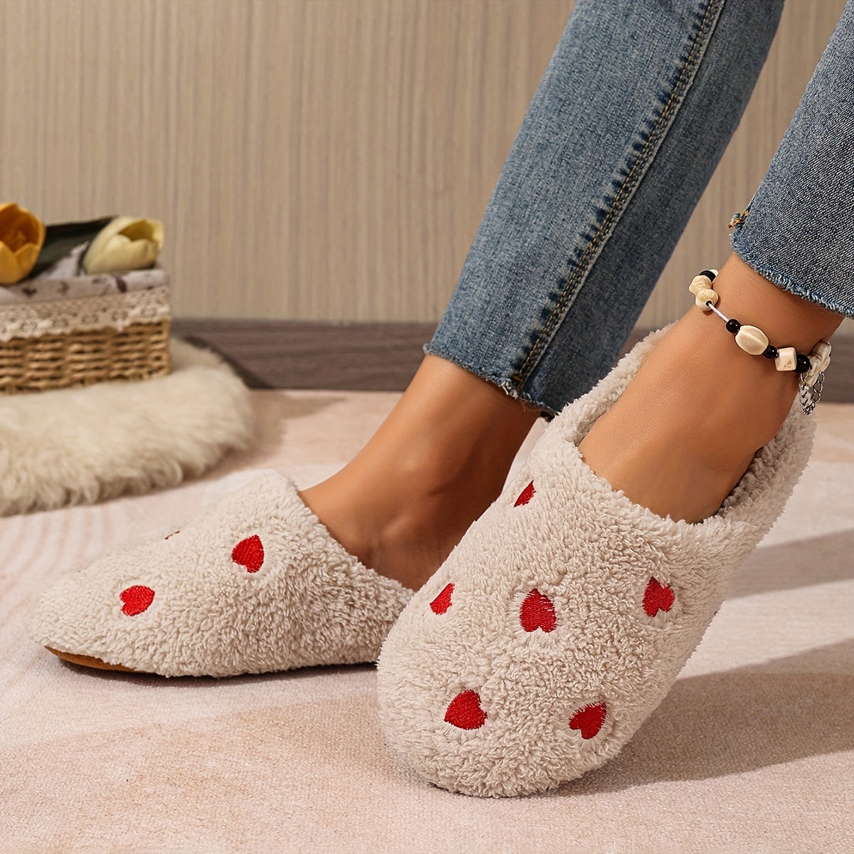 Soft-Soled Heart Warm Slippers - Noise-Free Slippers - Super Soft and Lightweight - Suitable for Use on Floors or Carpets, Women Shoes