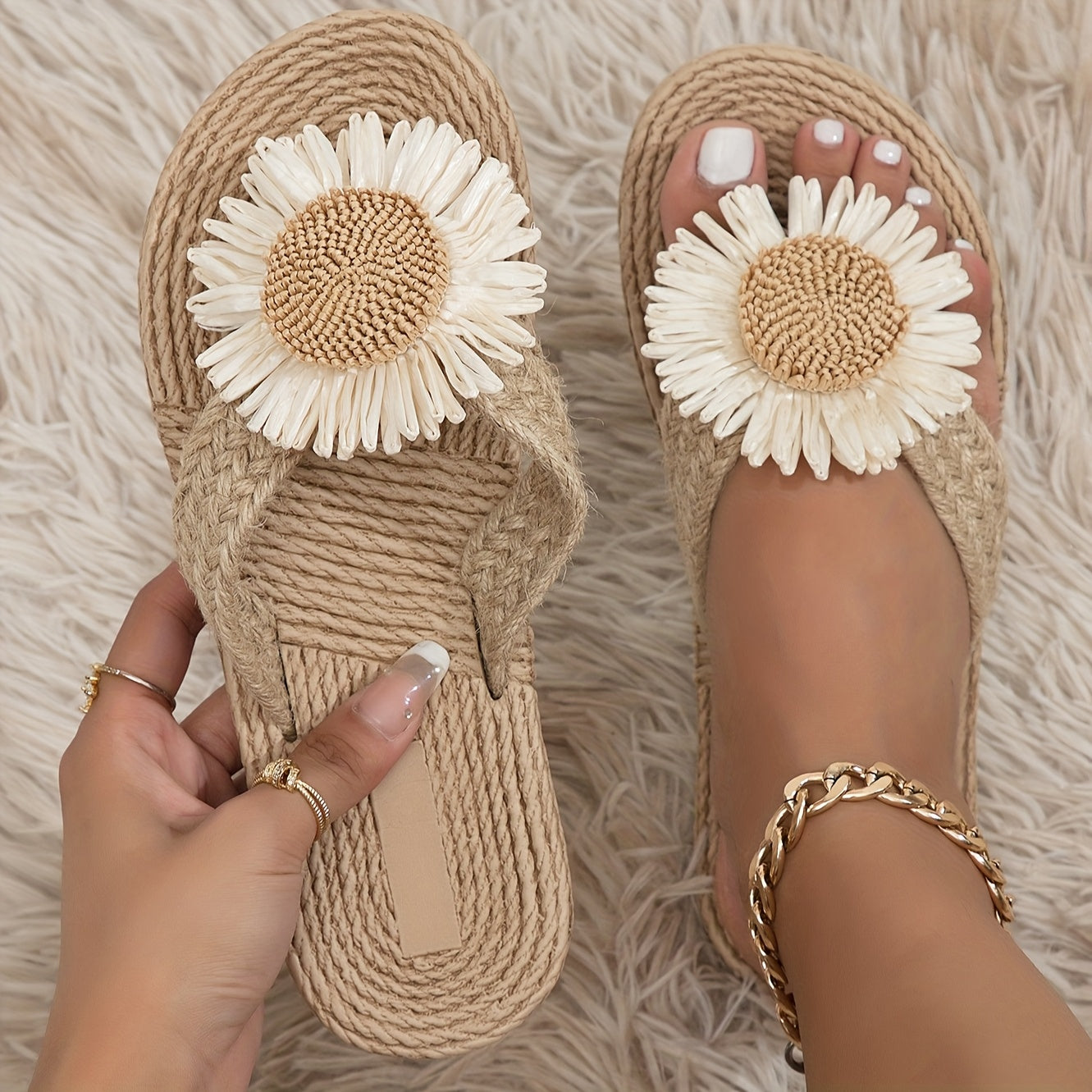 Women's Fashion Flower Shoes, Summer Flat Shoes, Women's Casual Beach Slippers, Flip-Flops, Women Shoes