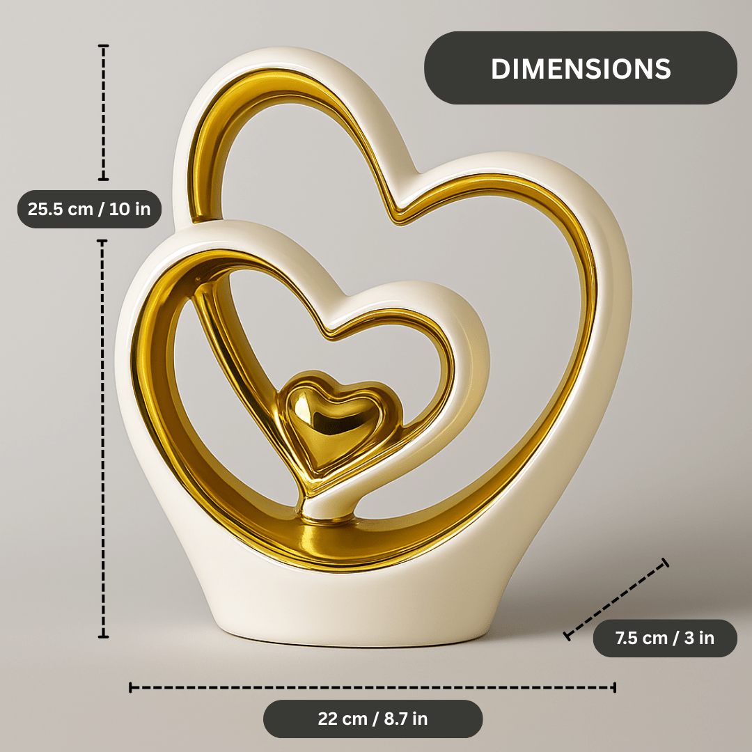 25.5cm Gold Heart Ornament – Modern Ceramic Heart Sculpture for Home, Shelf & Table Décor | Elegant Gold Ornament Gift for Weddings, Anniversaries & Housewarmings