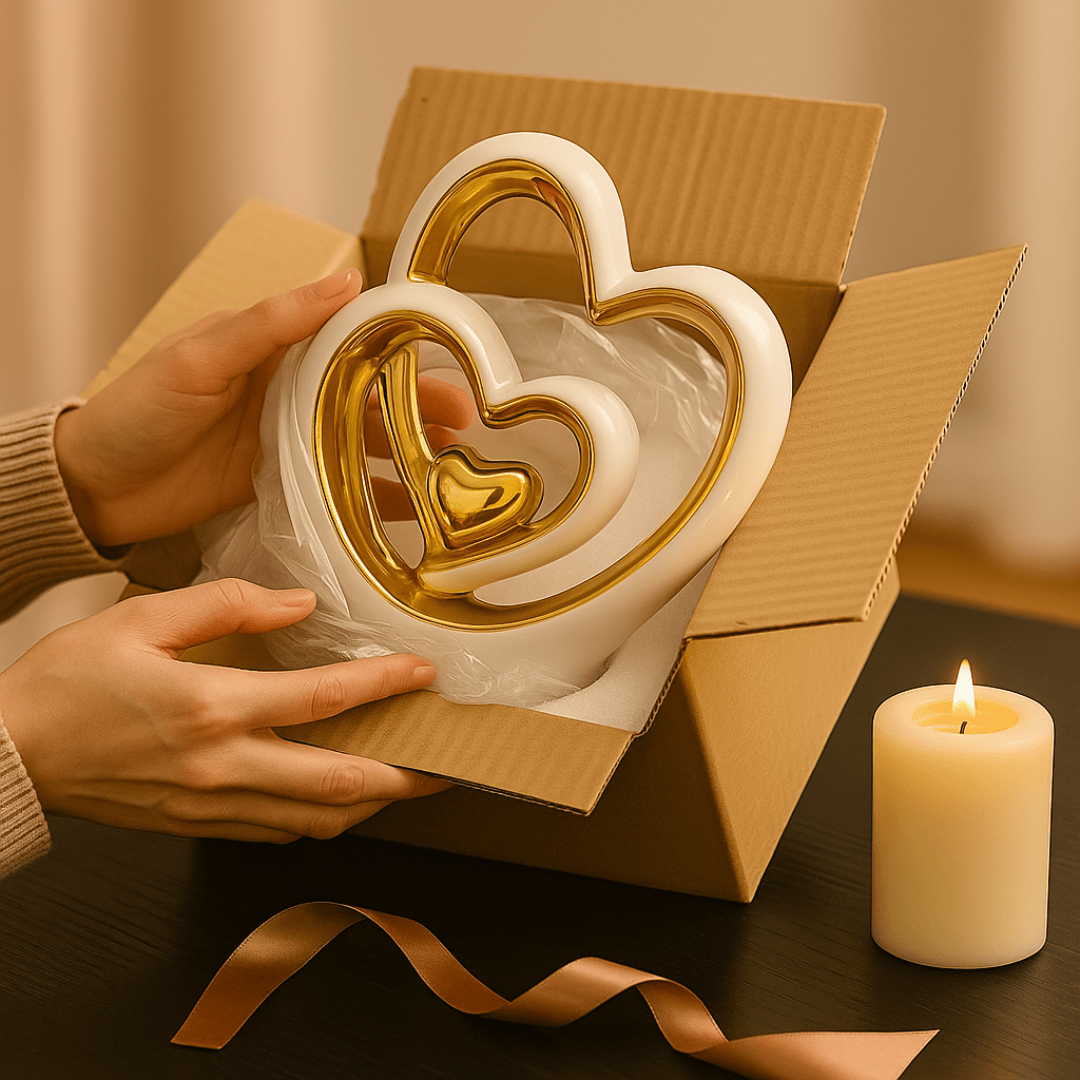 25.5cm Gold Heart Ornament – Modern Ceramic Heart Sculpture for Home, Shelf & Table Décor | Elegant Gold Ornament Gift for Weddings, Anniversaries & Housewarmings
