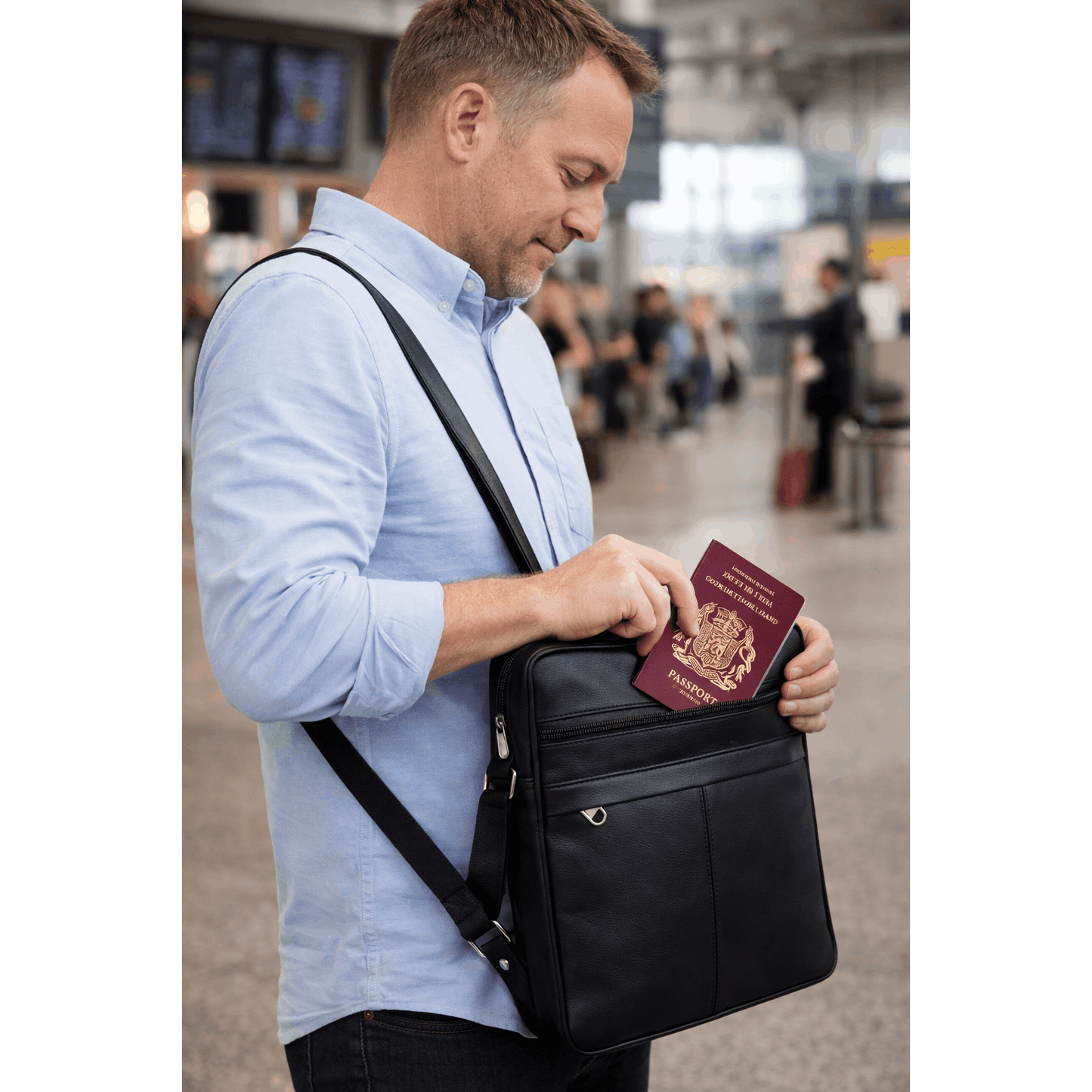 Genuine Leather Crossbody Bag for Men & Women – Small Travel Shoulder Messenger Bag with Multiple Zip Pockets, Adjustable Strap, Compact Everyday Man Bag