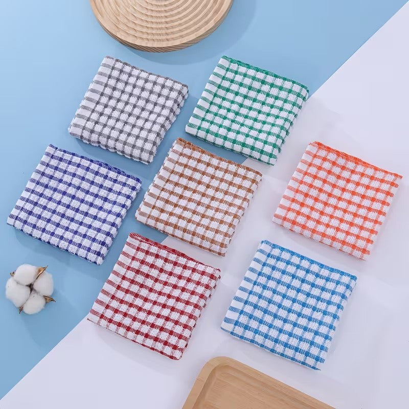 Divine Textiles-Mono Check Terry Tea Towels Kitchen Essential Cleaning Cloth Set Soft Fabric High Absorbency Ideal for Everyday Dish Drying Wiping Surfaces and Polishing Glassware Durable Towels with Quick Dry Feature Reusabl