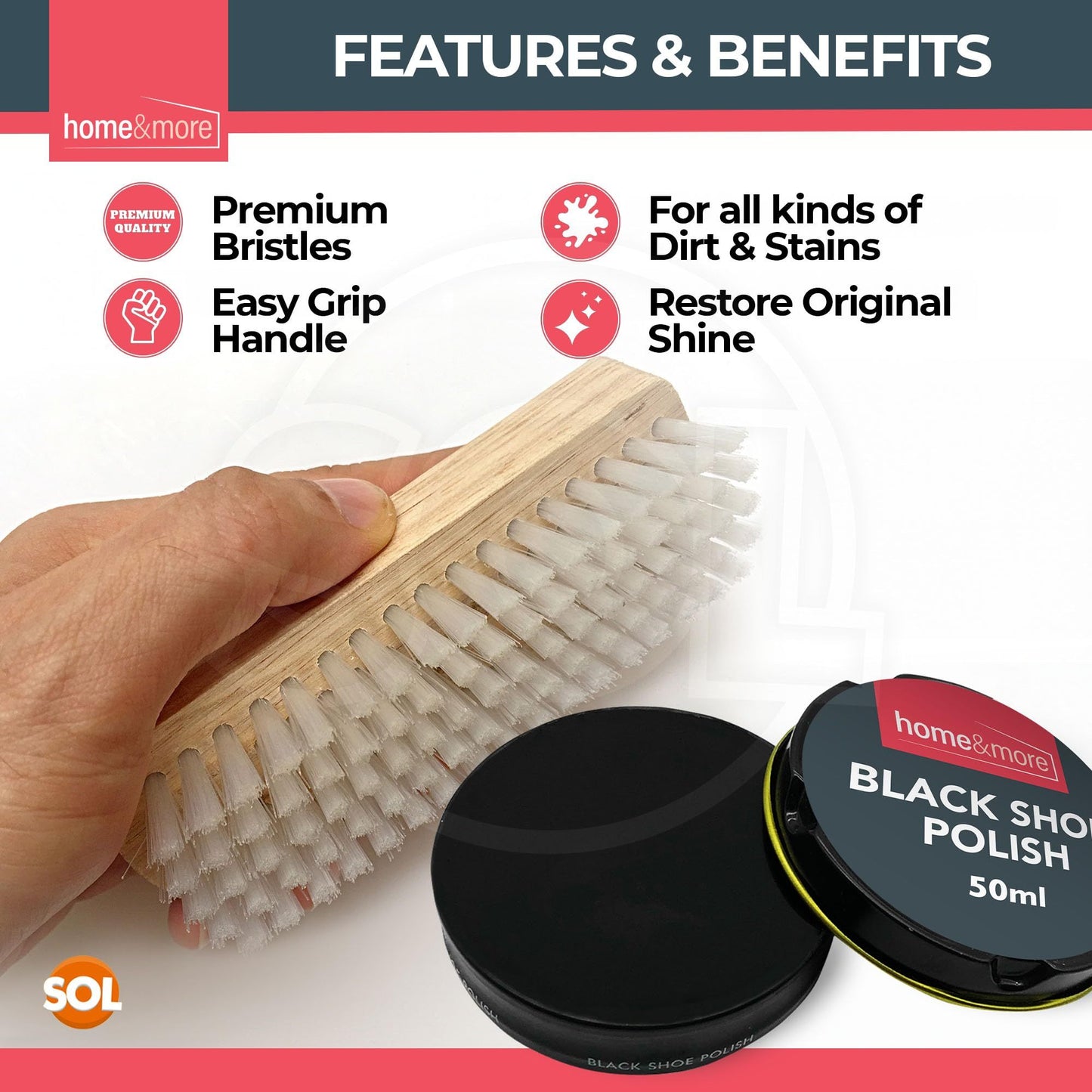 2 Pack Shoe Brush Set & 3 Tins Black Shoe Polish | Leather Boot Polish Kit with Soft & Stiff Brushes | Wax-Based Leather Care Kit for Cleaning, Conditioning, Shine & Scuff Covering | Formal Shoe & Boot Maintenance Set