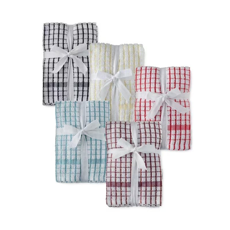 Divine Textiles-Mono Check Terry Tea Towels Kitchen Essential Cleaning Cloth Set Soft Fabric High Absorbency Ideal for Everyday Dish Drying Wiping Surfaces and Polishing Glassware Durable Towels with Quick Dry Feature Reusabl