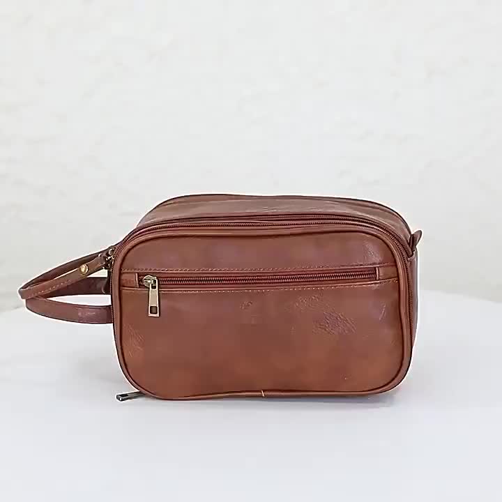 1pc Men's Multi Functional Genuine Cowhide Leather Toiletry Bag, Large Capacity Travel Bag, Retro Handbag For Men's Makeup Bag, Large Capacity Storage Bag