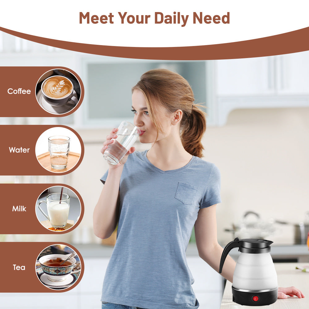Foldable Electric Kettle-700ML Foldable Travel Kettle, Collapsible Water Bottle,Foldable Kettle Camping for boiling water,Portable Hot Water Kettle Perfect for Home, hotel, Outdoor Camping, Travel, Picnics, RV Trips, cars. Ch