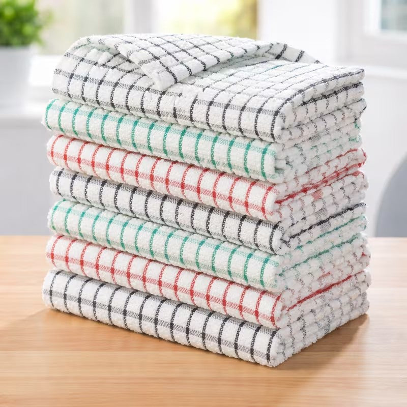 Divine Textiles-Mono Check Terry Tea Towels Kitchen Essential Cleaning Cloth Set Soft Fabric High Absorbency Ideal for Everyday Dish Drying Wiping Surfaces and Polishing Glassware Durable Towels with Quick Dry Feature Reusabl