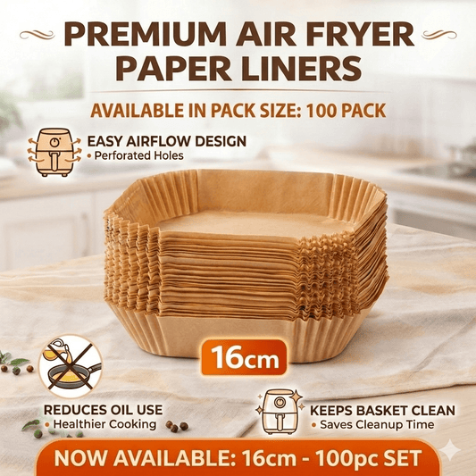 100-Pack Air Fryer Liners (16cm, 20cm, 22cm x 14cm) - Non-Stick Parchment Paper - Heat-Resistant for Home & Commercial Use - No Coating, Universal for Oven & Microwave