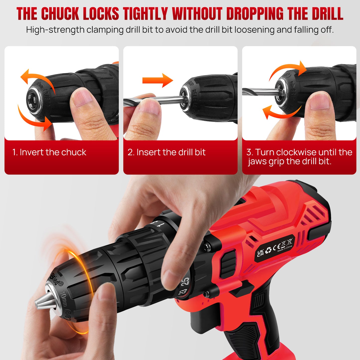 Cordless Drill Driver 21V, Electric Drill Kit with LI-ion Battery, Cordless Combi Screwdriver 25+1 Torque, 45N.m Max, 32pcs Accessory, 2 Variable Speed, LED Light for Home and Garden DIY Project 3/8" Keyless Chuck