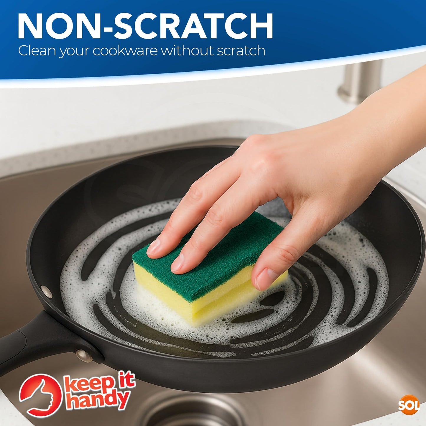10 Pack Kitchen Scourers with Finger Grip | Heavy Duty Non-Scratch Sponges for Washing Up | Durable & Absorbent Dishwashing Sponges | Ergonomic Grip Cleaning Pads for Pots, Pans, Dishes & Household Surfaces