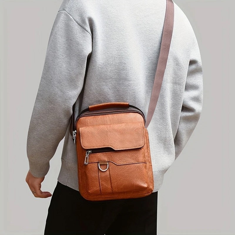 Men's Business Leather Crossbody Bag, Adjustable Shoulder Messenger Bag, Fashion Casual Handbag for Work Travel Commute Office, Durable Faux Leather Sling Bag for Daily Life and Business Trips