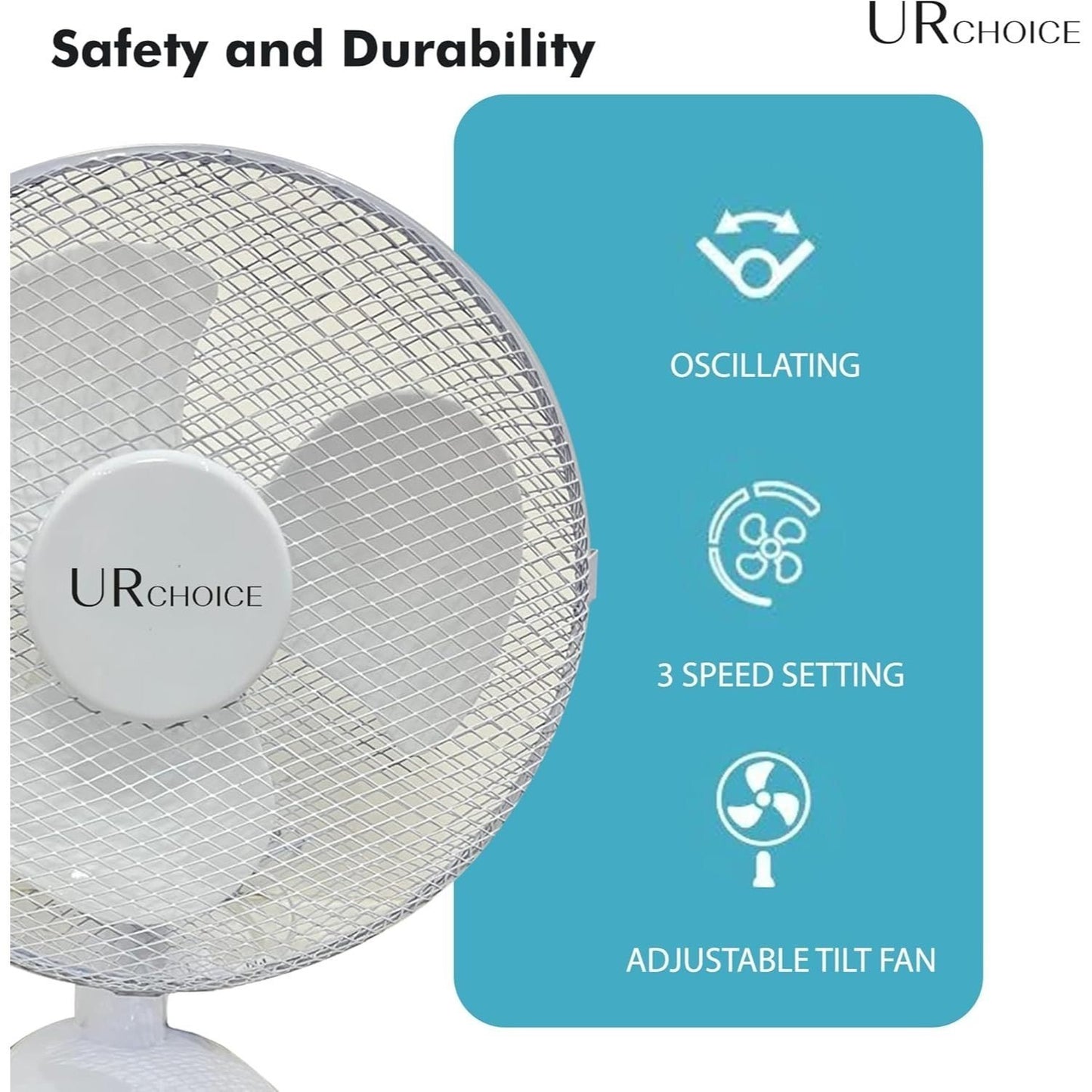 12 Inch Portable Desk Fan with Oscillation, 3 Speed Settings and Adjustable Tilt for Home or Office Use