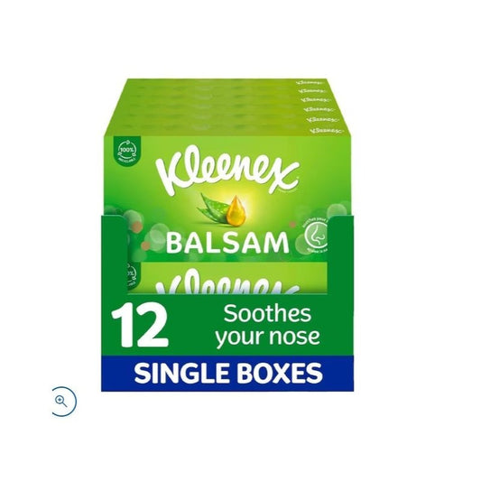 Kleenex Balsam Facial Tissues with Aloe Vera 12 x 64 Sheets Soft Soothing Tissue Multipack 768 Total
