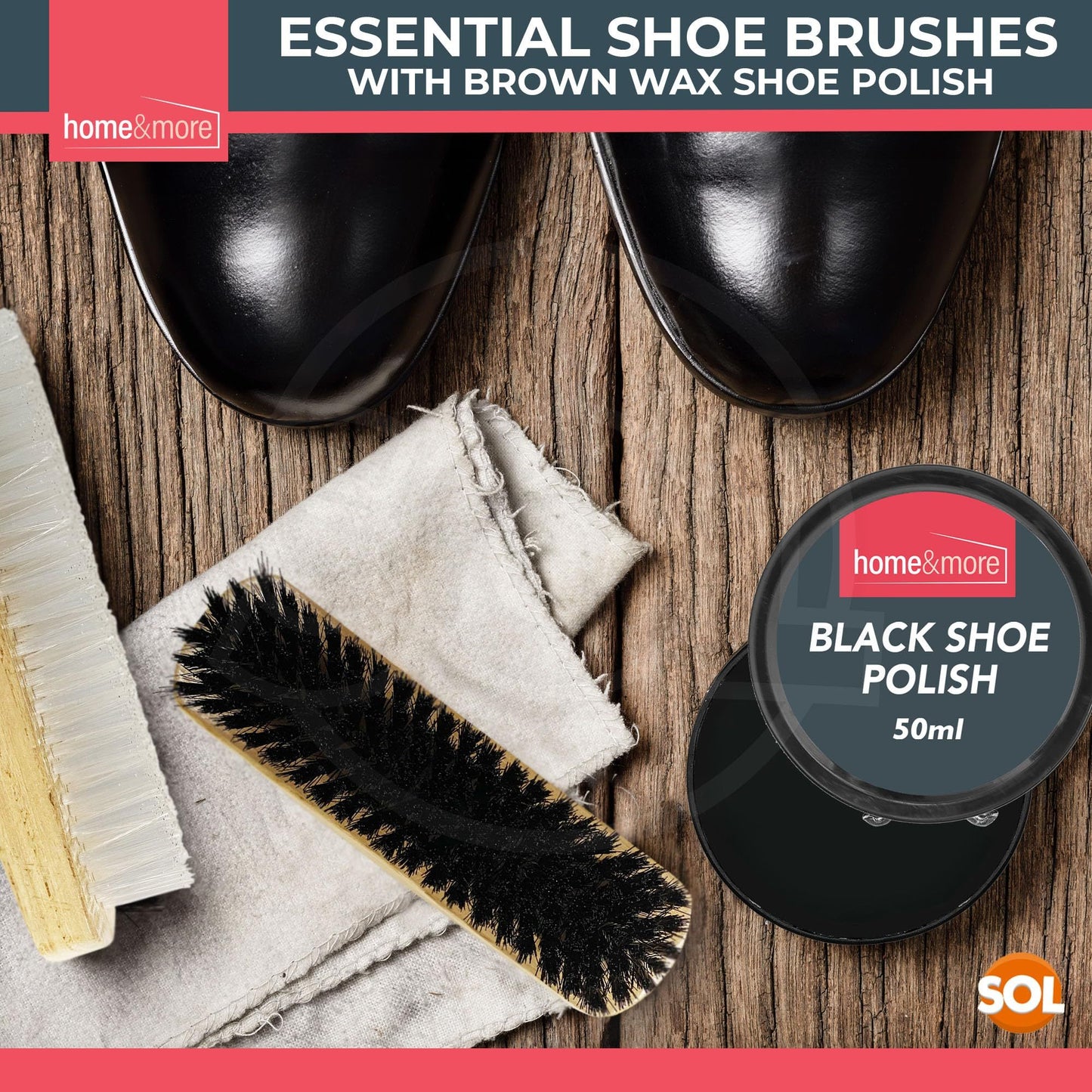 2 Pack Shoe Brush Set & 3 Tins Black Shoe Polish | Leather Boot Polish Kit with Soft & Stiff Brushes | Wax-Based Leather Care Kit for Cleaning, Conditioning, Shine & Scuff Covering | Formal Shoe & Boot Maintenance Set