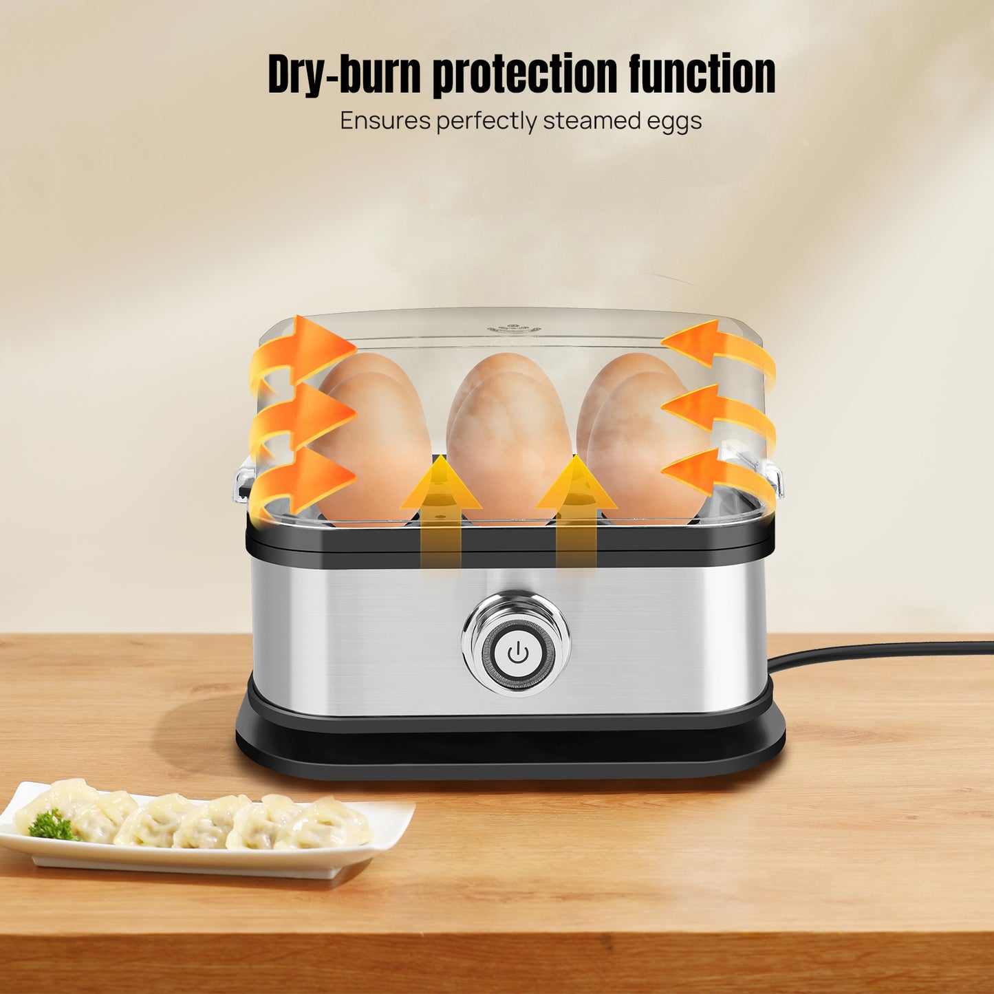 6-Egg Cooker Compact Electric Easy Egg Boiler Boiling Poaching Breakfast Maker 350W with Automatic Shut-Off Removable Tray with Water Cup&Cable Storage Slot Space Saving Egg Boiler