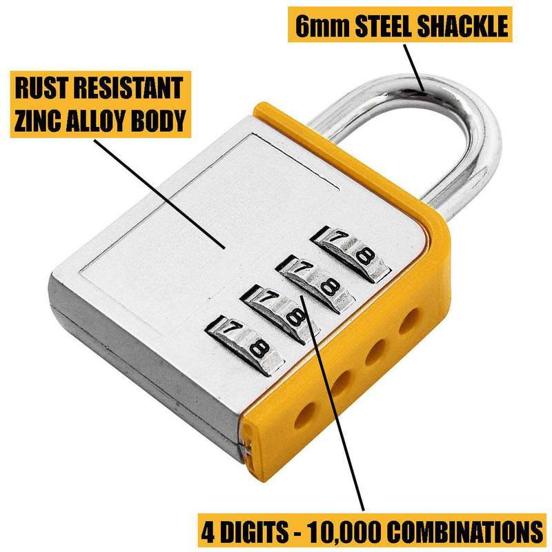 4-PACK Combination Padlock Lock Steel Shackle Gym Locker Toolbox - 5 Year Warranty