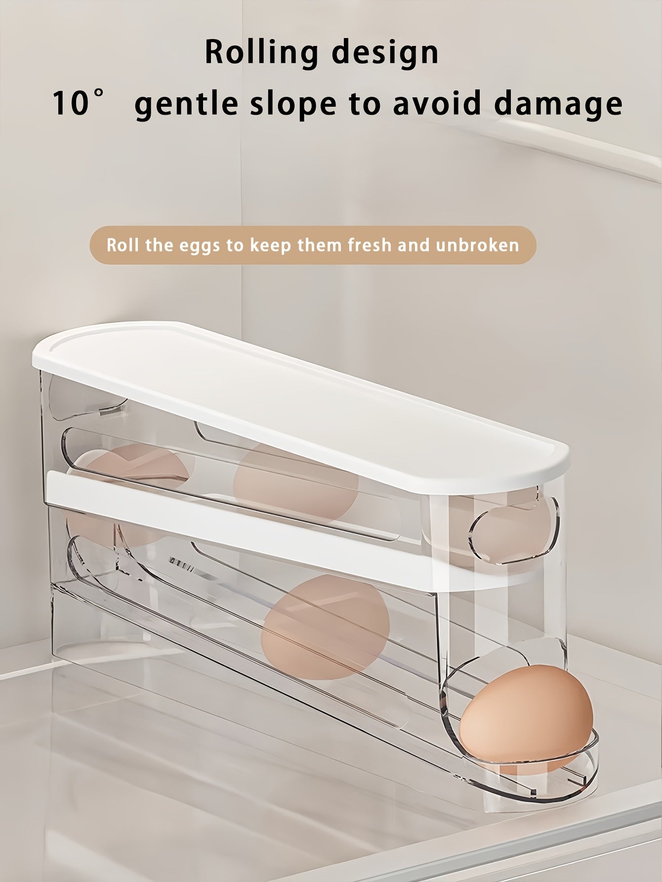 Automatic Egg Storage Box for 12-14 Eggs with a Double-Layer Sliding Design - a Fresh Egg Organizer with a Flip Cover, an Essential Kitchen Solution for Storing Eggs And a Space-Saving Egg Rack for The Refrigerator.