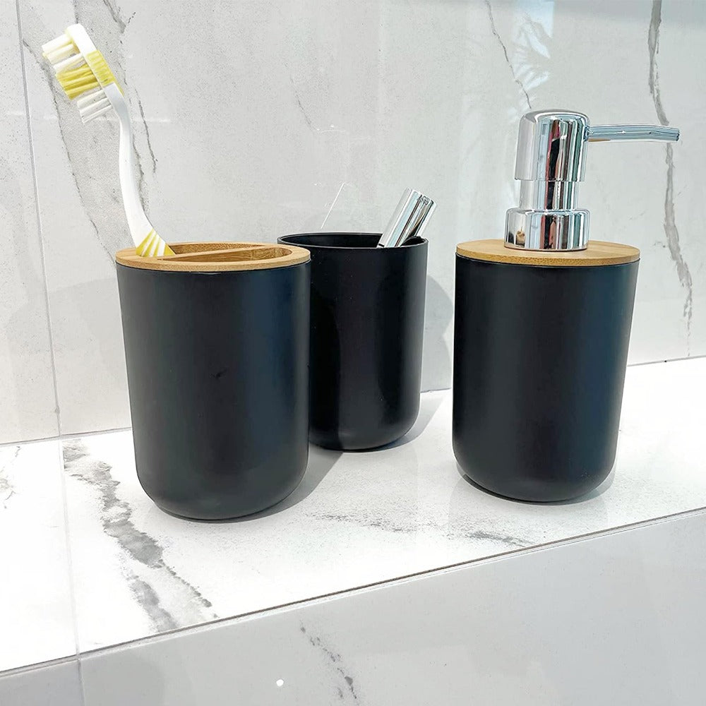 6pcs Bamboo Bathroom Accessories set, Luxury Bathroom Accessory Set Bathroom Bin And Toilet Brush Set Toothbrush Holder Tumbler Soap Dish Trash Can Soap Dispenser Bath Set Gift