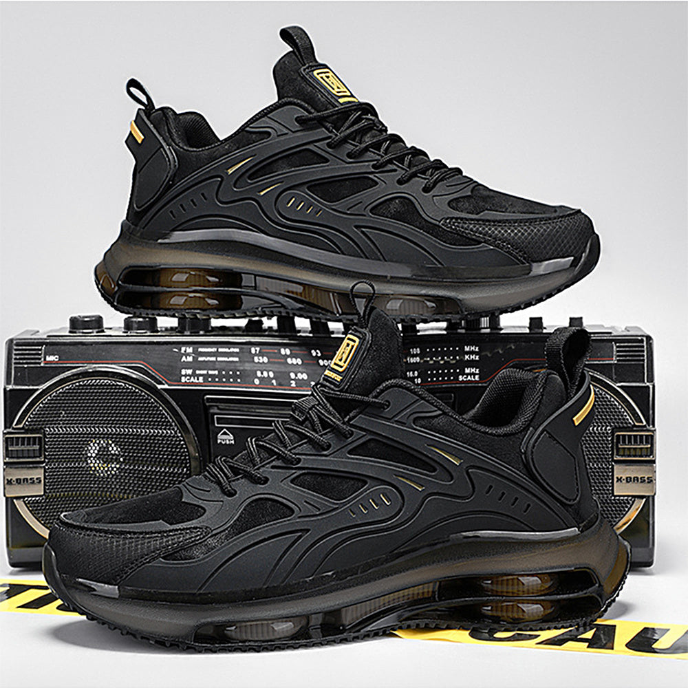 Men'S Fashion Low-Top Sneakers - Black with Yellow Accents, Breathable Fabric Upper, Cushioned Rubber Sole, Lace-Up Casual Shoes, Suitable for Outdoor and Everyday Wear, Comfortable in All Seasons, Hiking Shoes, Modern Athlet