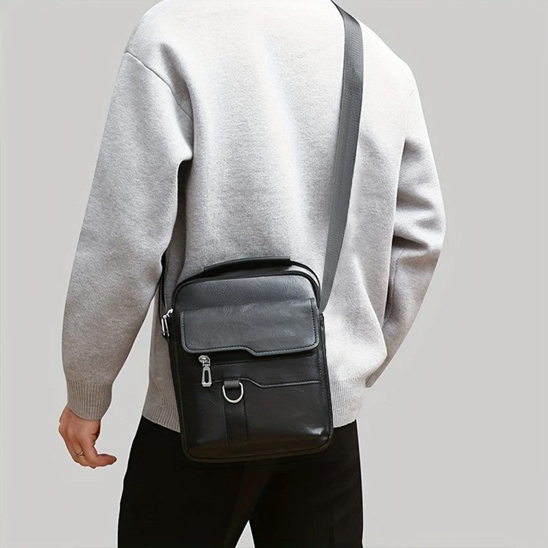 Men's Business Leather Crossbody Bag, Adjustable Shoulder Messenger Bag, Fashion Casual Handbag for Work Travel Commute Office, Durable Faux Leather Sling Bag for Daily Life and Business Trips