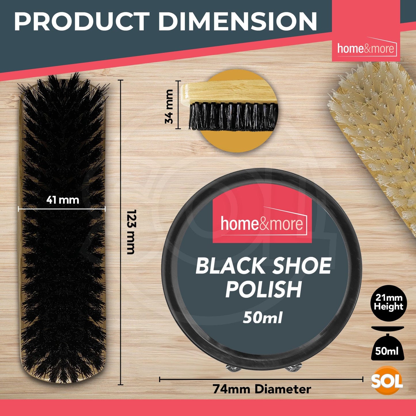 2 Pack Shoe Brush Set & 3 Tins Black Shoe Polish | Leather Boot Polish Kit with Soft & Stiff Brushes | Wax-Based Leather Care Kit for Cleaning, Conditioning, Shine & Scuff Covering | Formal Shoe & Boot Maintenance Set