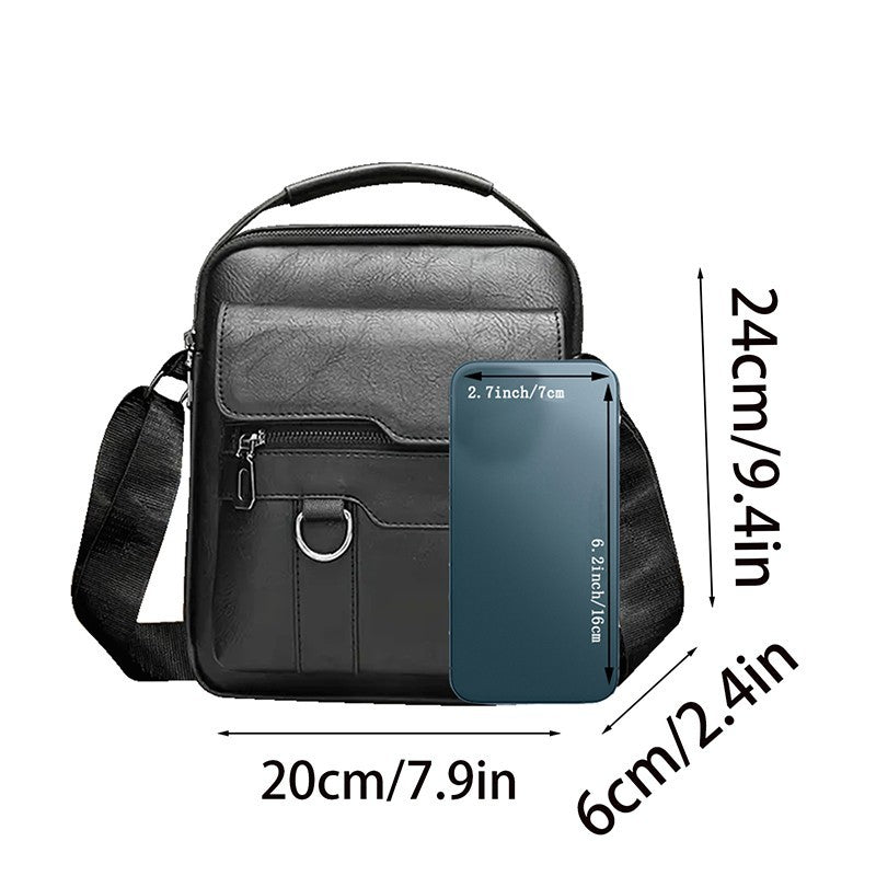 Men's Business Leather Crossbody Bag, Adjustable Shoulder Messenger Bag, Fashion Casual Handbag for Work Travel Commute Office, Durable Faux Leather Sling Bag for Daily Life and Business Trips