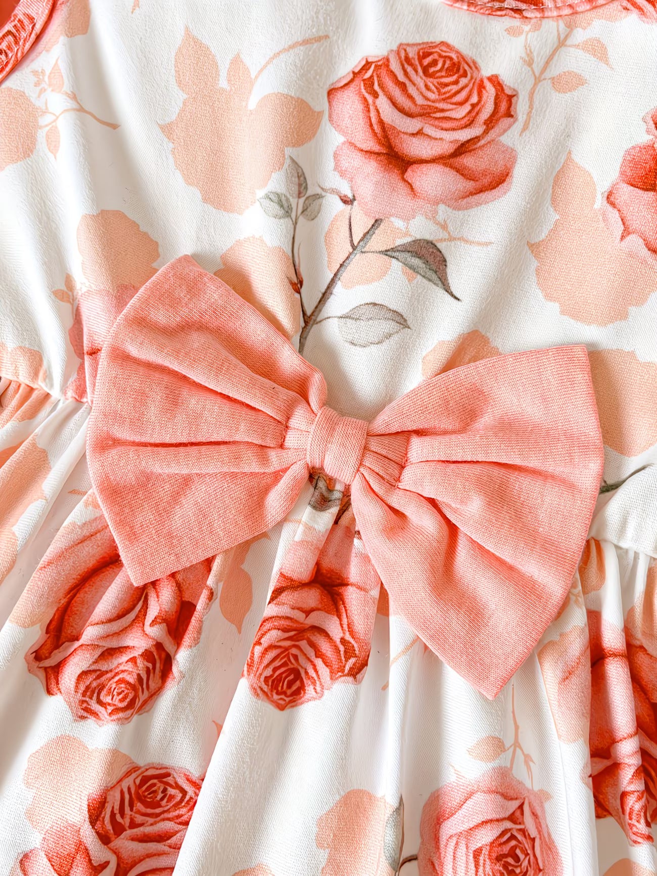 2pcs Set Girl's Dress + Ruffle Cardigan Set, Baby Butterfly Tie Waist All-Over Rose Flower Romantic Fabric, Elastic Skin-Friendly Soft And Comfortable, 6 Months-3 Years Old, Suitable for Spring/Autumn, Baby Daily Wear, Outdoor Play