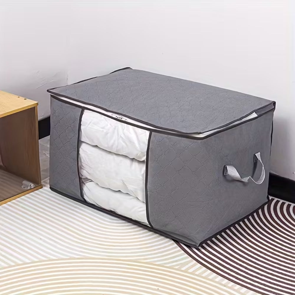 90L Large Capacity Folding Clothes Storage Trunks, 24 Gallon Storage Containers Bags with Reinforced Handle, Clear Window, Sturdy Zipper, Closet Organizer for Blanket, Comforter, Pillow, Bedding Organizer Bin Under-Bed Storag