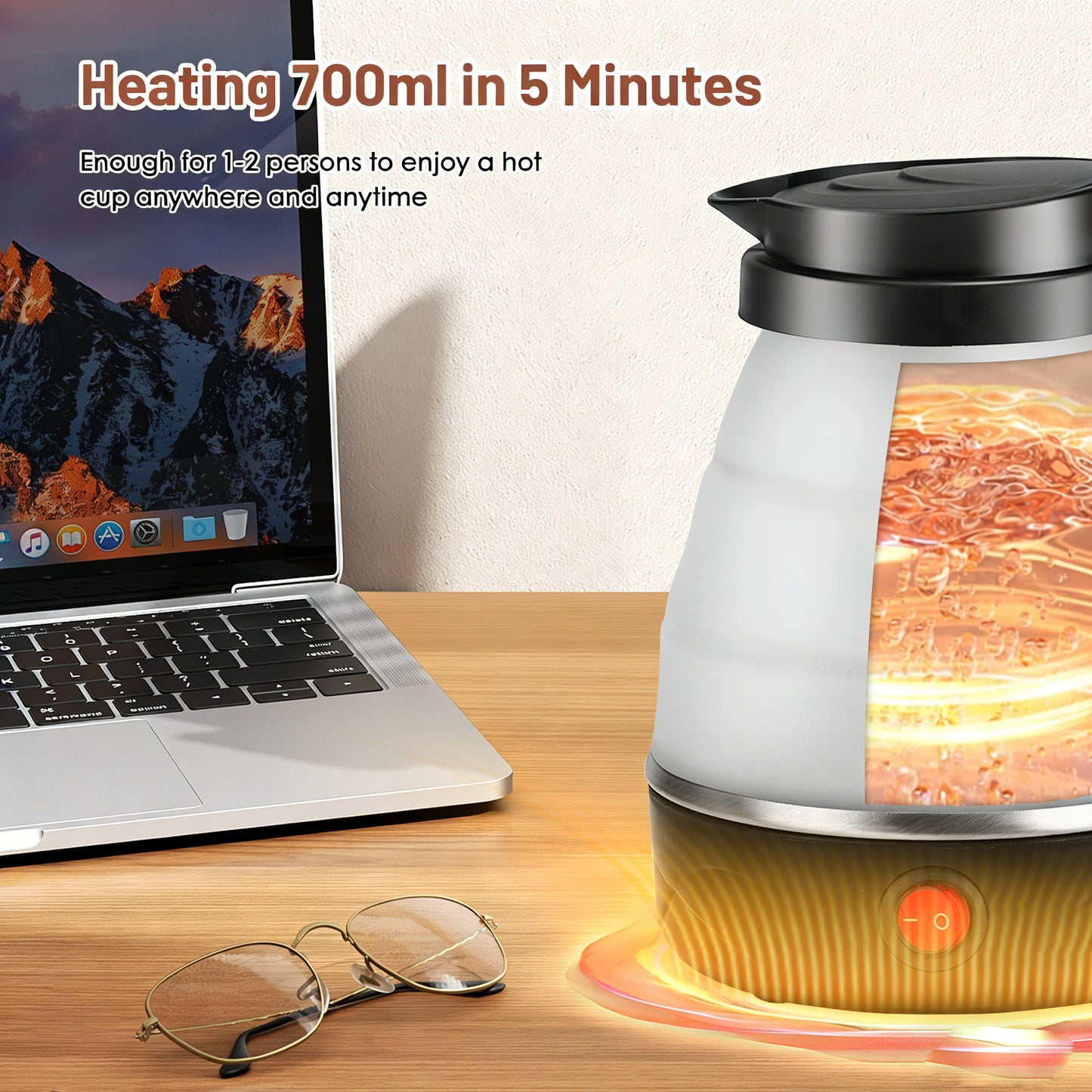 Foldable Electric Kettle-700ML Foldable Travel Kettle, Collapsible Water Bottle,Foldable Kettle Camping for boiling water,Portable Hot Water Kettle Perfect for Home, hotel, Outdoor Camping, Travel, Picnics, RV Trips, cars. Ch
