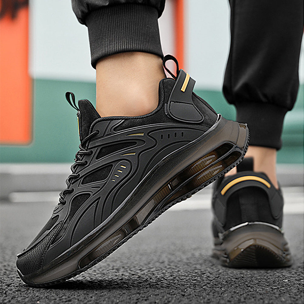 Men'S Fashion Low-Top Sneakers - Black with Yellow Accents, Breathable Fabric Upper, Cushioned Rubber Sole, Lace-Up Casual Shoes, Suitable for Outdoor and Everyday Wear, Comfortable in All Seasons, Hiking Shoes, Modern Athlet