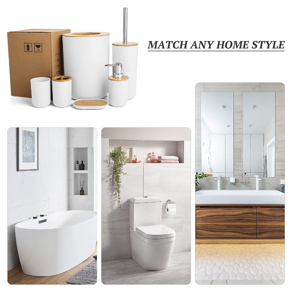 6pcs Bamboo Bathroom Accessories set, Luxury Bathroom Accessory Set Bathroom Bin And Toilet Brush Set Toothbrush Holder Tumbler Soap Dish Trash Can Soap Dispenser Bath Set Gift