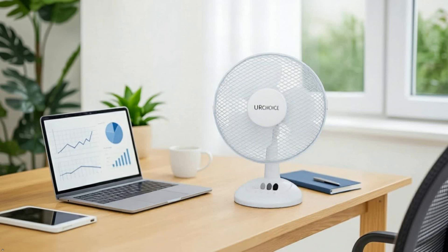 12 Inch Portable Desk Fan with Oscillation, 3 Speed Settings and Adjustable Tilt for Home or Office Use
