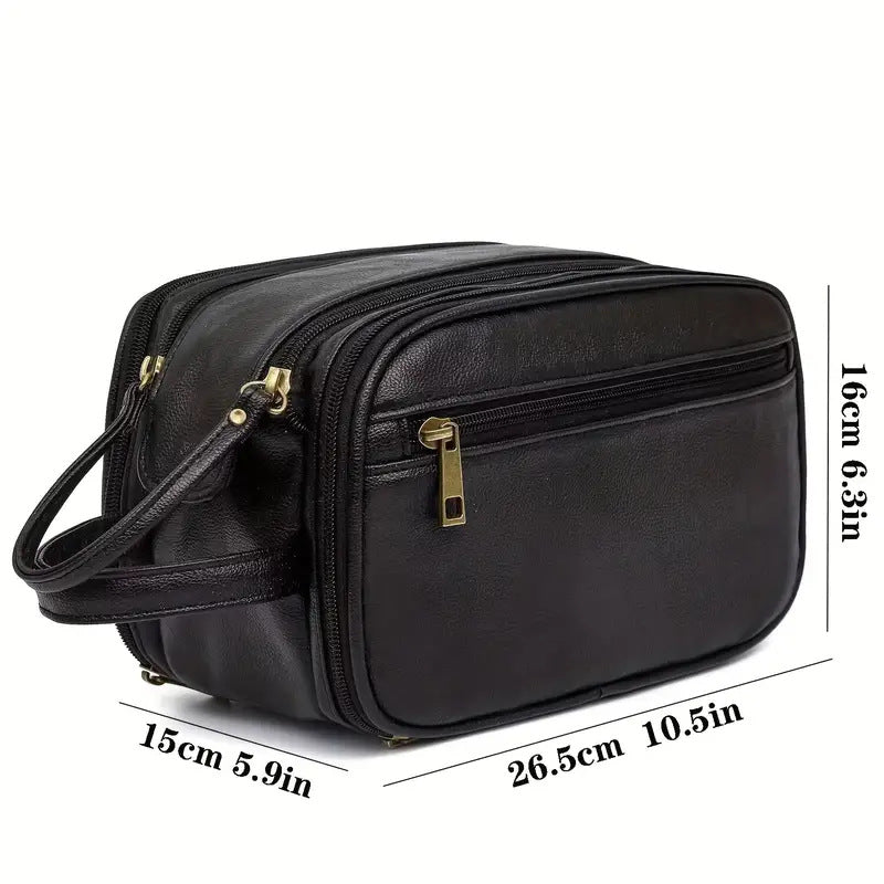 1pc Men's Multi Functional Genuine Cowhide Leather Toiletry Bag, Large Capacity Travel Bag, Retro Handbag For Men's Makeup Bag, Large Capacity Storage Bag